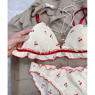Set đồ lót viền bèo dễ thương tone cherry đỏ - handmade by Mimi house
