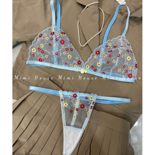 [New]Set đồ lót ren hoa nhí tone xanh - Handmade by Mimi house