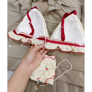 Set đồ lót viền bèo dễ thương tone cherry đỏ - handmade by Mimi house