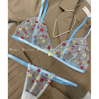 [New]Set đồ lót ren hoa nhí tone xanh - Handmade by Mimi house