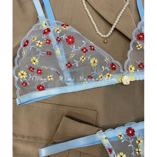 [New]Set đồ lót ren hoa nhí tone xanh - Handmade by Mimi house
