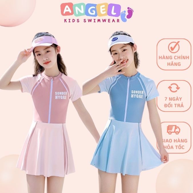 Đồ bơi cho bé gái liền thân dạng váy mẫu mới 2023 cho bé từ 17-38kg