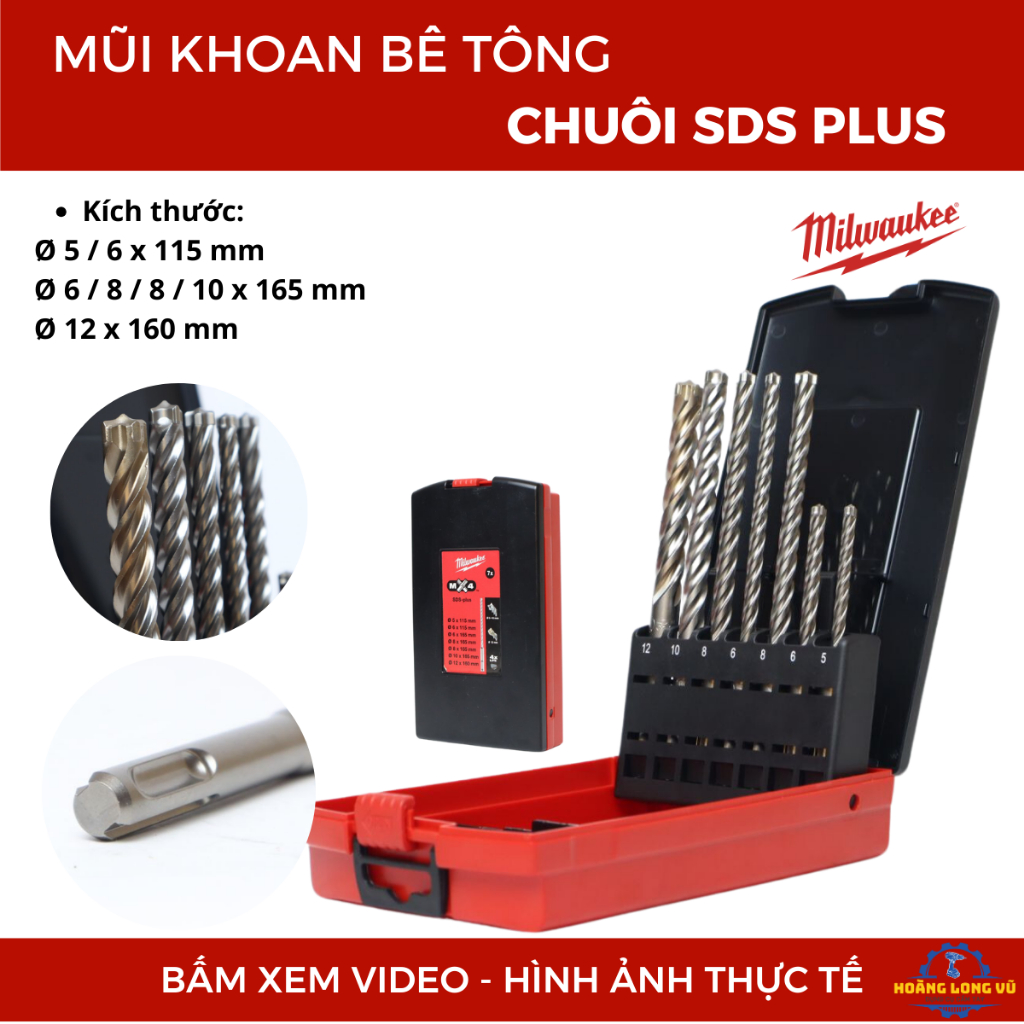 Image hình ảnh hình ảnh hình ảnh hình ảnh hình ảnh hình ảnh Hoàng tử Drill - Hộp mũi khoan bê tông chuôi SDS Plus Milwaukee 4932478626 chính ...