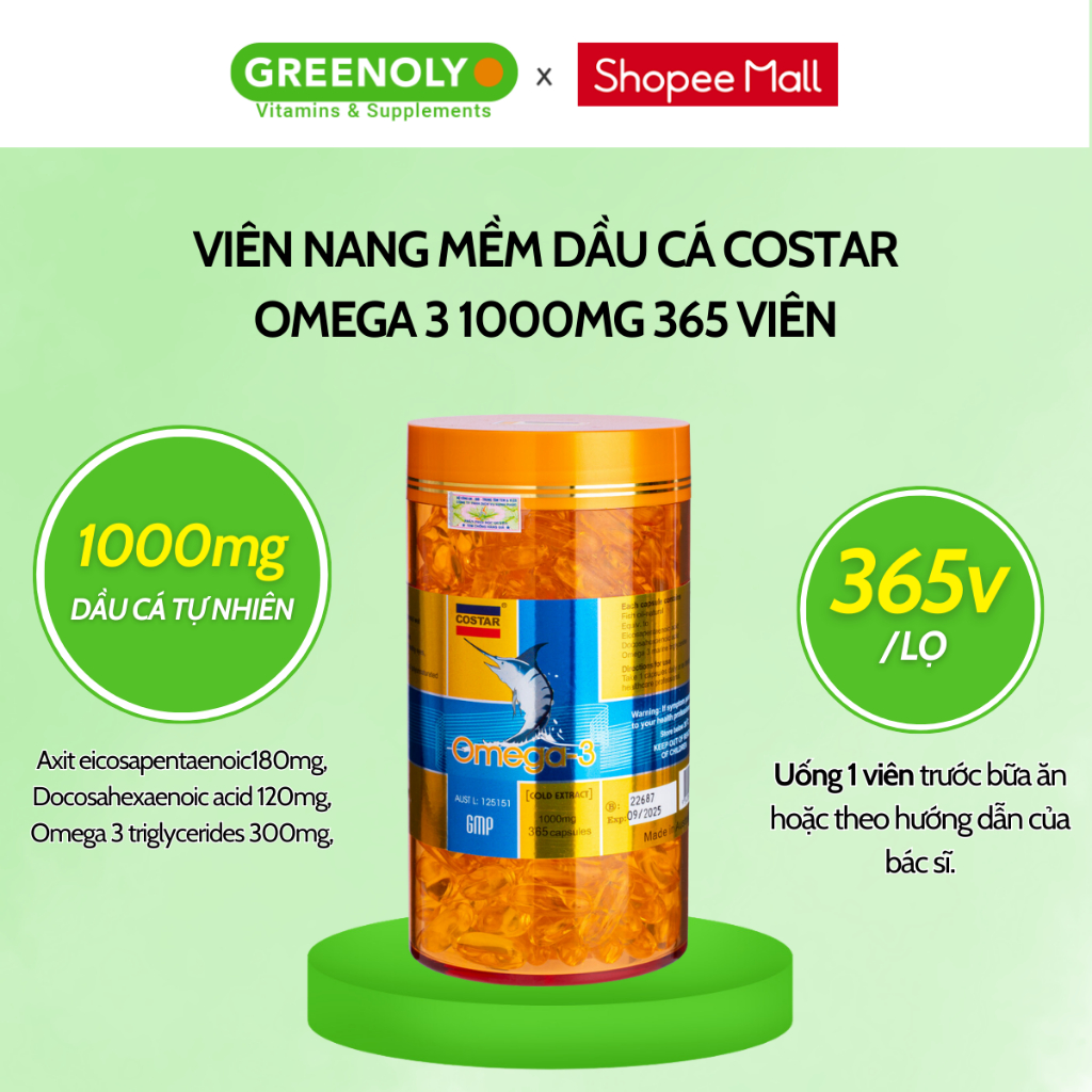 Ảnh Dầu Cá Costar Bổ Sung Omega 3 1000mg Tăng Cường Trí Não, Tim Mạch Và Thị Lực 365 Viên 4