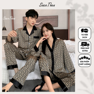 Đồ ngủ đôi nam nữ lụa dài tay cao cấp họa tiết dành cho cặp đôi, đồ ngủ cặp cao cấp  - Since Then
