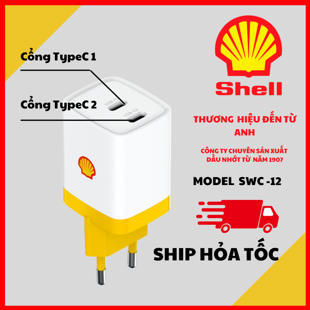 Sạc Nhanh 35W SHELL 2 cổng TypeC HÀNG CHÍNH HÃNG Model SwC- 12 Sạc cho ...