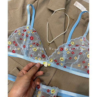 [New]Set đồ lót ren hoa nhí tone xanh - Handmade by Mimi house