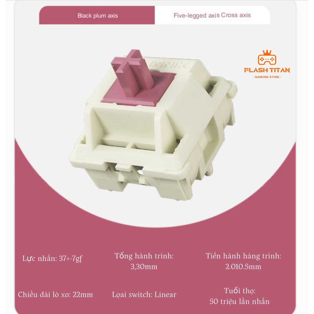 Switch Xinmeng Black Plum 5 Pin Có Pre Lube Switch dạng LINEAR Tuổi thọ 70 triệu lần bấm
