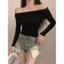 Áo Thun Trễ Vai Dài Tay RANSHI Form Dáng Ngắn Ôm Sát Tôn Dáng Cực Basic Chất Gân Thái Mềm Mại