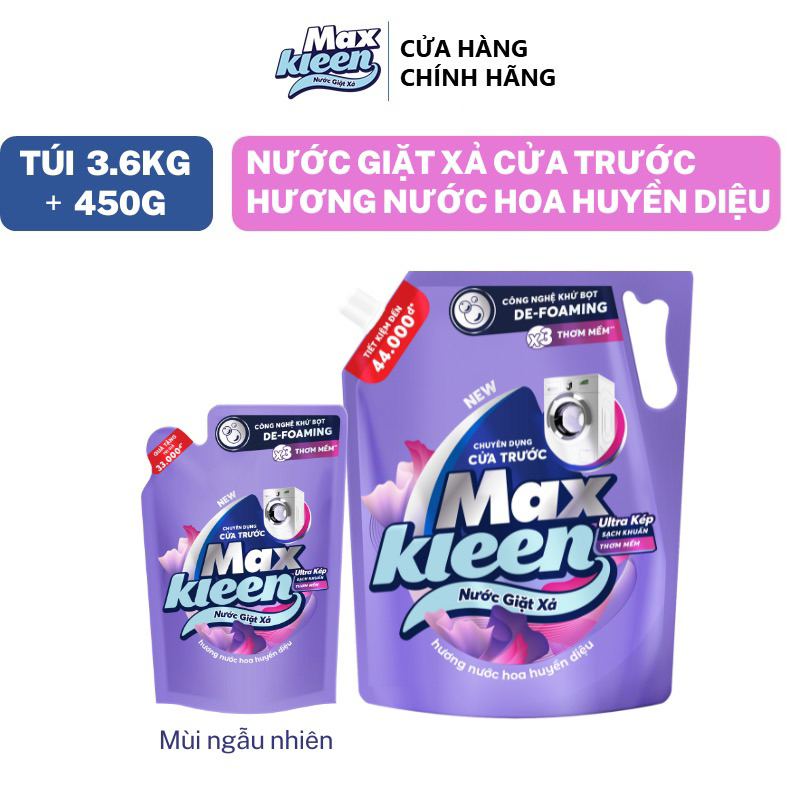 ( mua 1 tặng 1)Túi Nước Giặt Xả MaxKleen chuyên dụng Cửa Trước 3.6kg Tặng thêm Túi 400gr mùi ngẫu nhiên