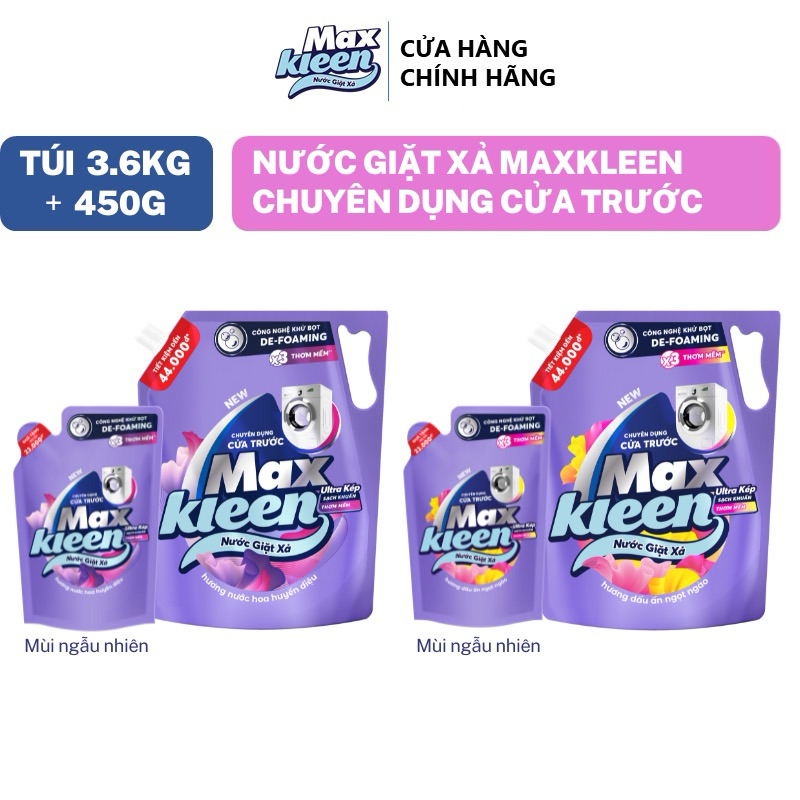 ( mua 1 tặng 1)Túi Nước Giặt Xả MaxKleen chuyên dụng Cửa Trước 3.6kg Tặng thêm Túi 400gr mùi ngẫu nhiên