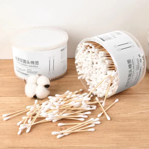 Hộp 500 tăm bông ráy tai cotton 2 đầu thân gỗ an toàn vệ sinh 0.5x7.5cm gdgs