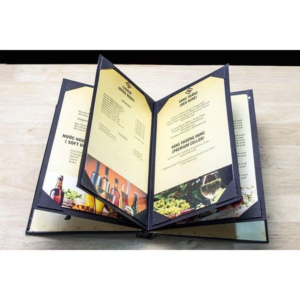 Quyển Menu bìa da góc cài nhiều lá, menu da cao cấp góc cài, sổ menu da ...
