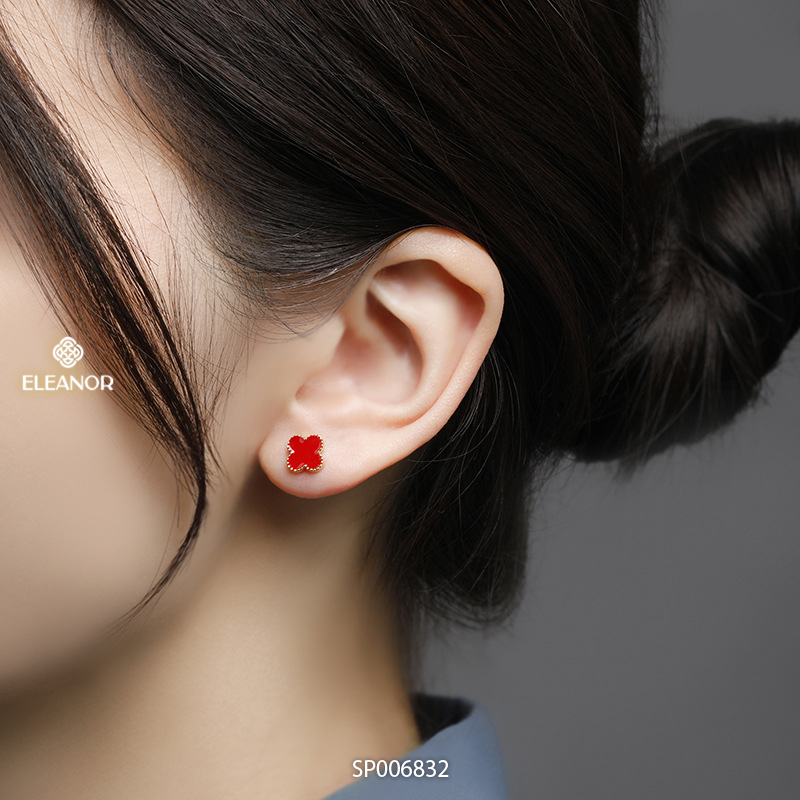 Khuyên tai nữ chuôi bạc 925 Eleanor Accessories cỏ 4 lá phụ kiện trang sức bông tai 5815