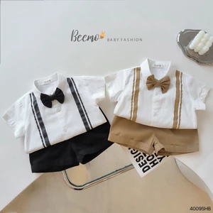 Bộ sơ mi công tử cộc tay cho bé, set sơ mi quần kaki bé trai hàng thiết kế Beemo