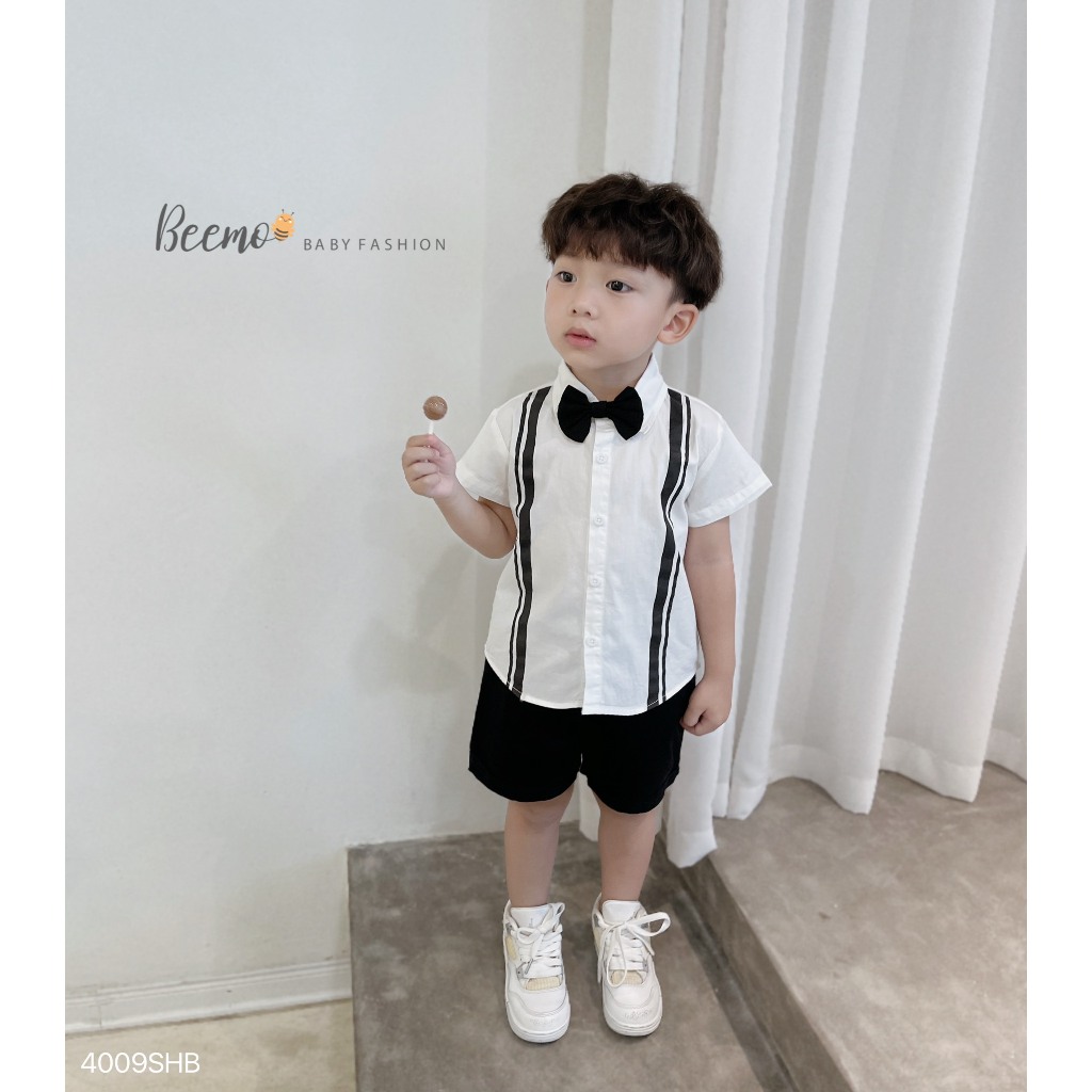 Bộ sơ mi công tử cộc tay cho bé, set sơ mi quần kaki bé trai hàng thiết kế Beemo