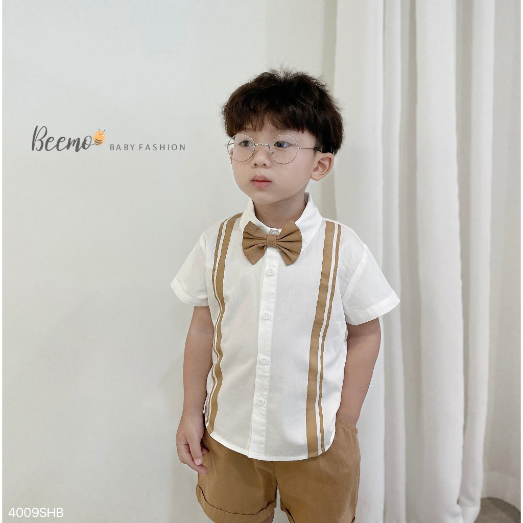Bộ sơ mi công tử cộc tay cho bé, set sơ mi quần kaki bé trai hàng thiết kế Beemo