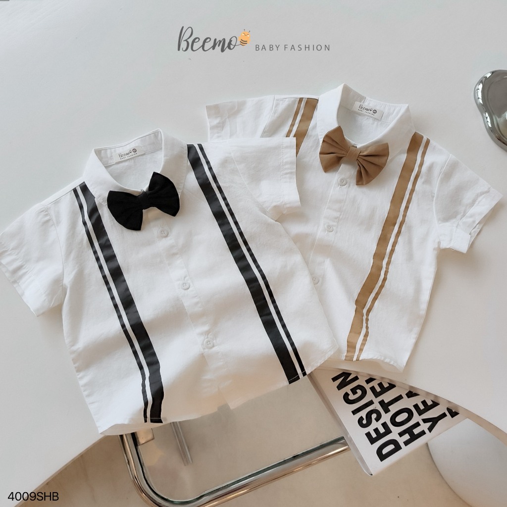 Bộ sơ mi công tử cộc tay cho bé, set sơ mi quần kaki bé trai hàng thiết kế Beemo