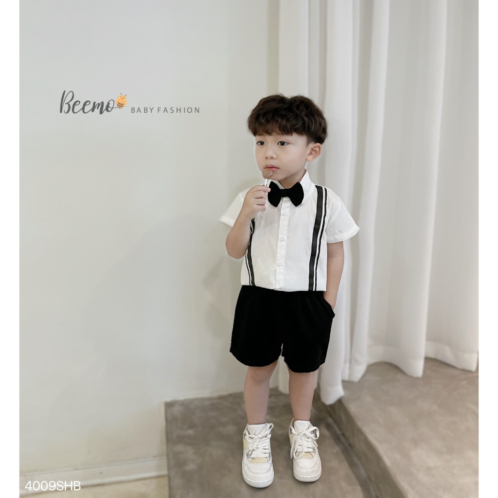 Bộ sơ mi công tử cộc tay cho bé, set sơ mi quần kaki bé trai hàng thiết kế Beemo