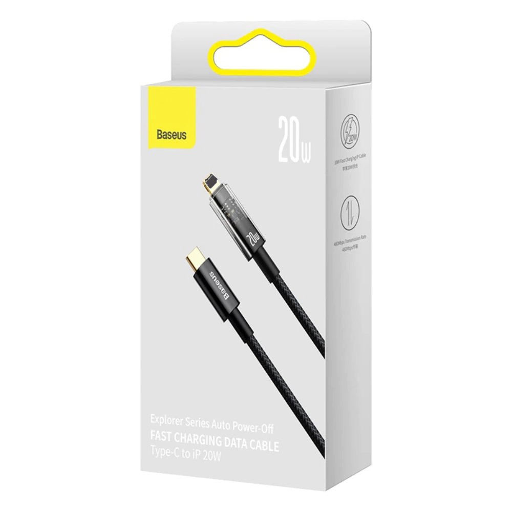 Cáp Sạc nhanh 20W Baseus tự ngắt thông minh khi đầy pin bọc dù Baseus Explorer Auto Power-Off Fast C