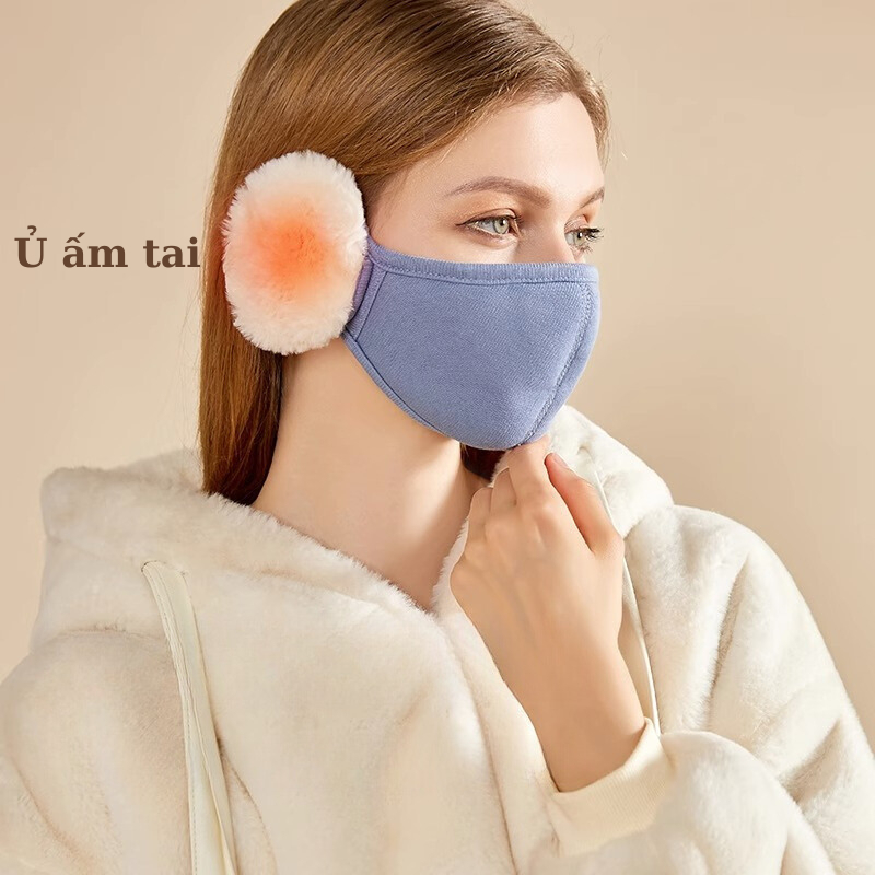 Khẩu trang bịt tai vải lông cừu giữ ấm chống bụi mịn, khẩu trang vải bảo vệ tai ủ ấm chống gió lạnh mùa đông