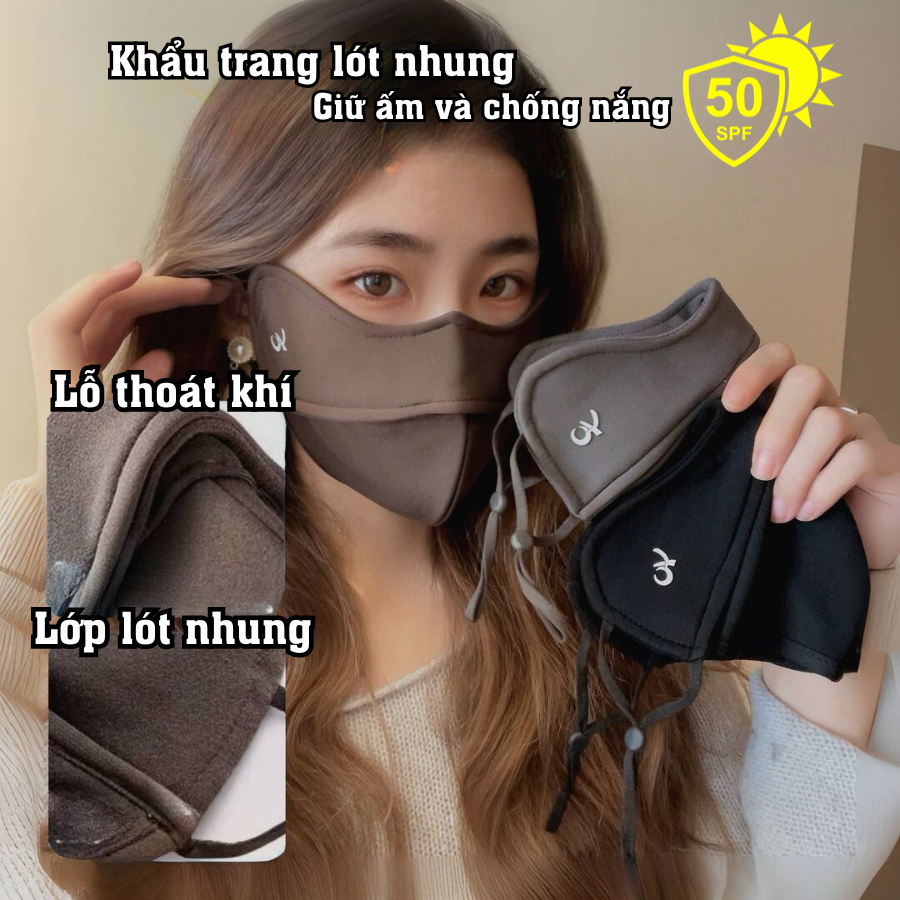 Chống Nắng UPF 50+ Có Lót Nhung Giữ Ấm,Khẩu Trang Chống Tia UV, Hàng Chính Hãng Nội Địa Trung Cao Cấp.