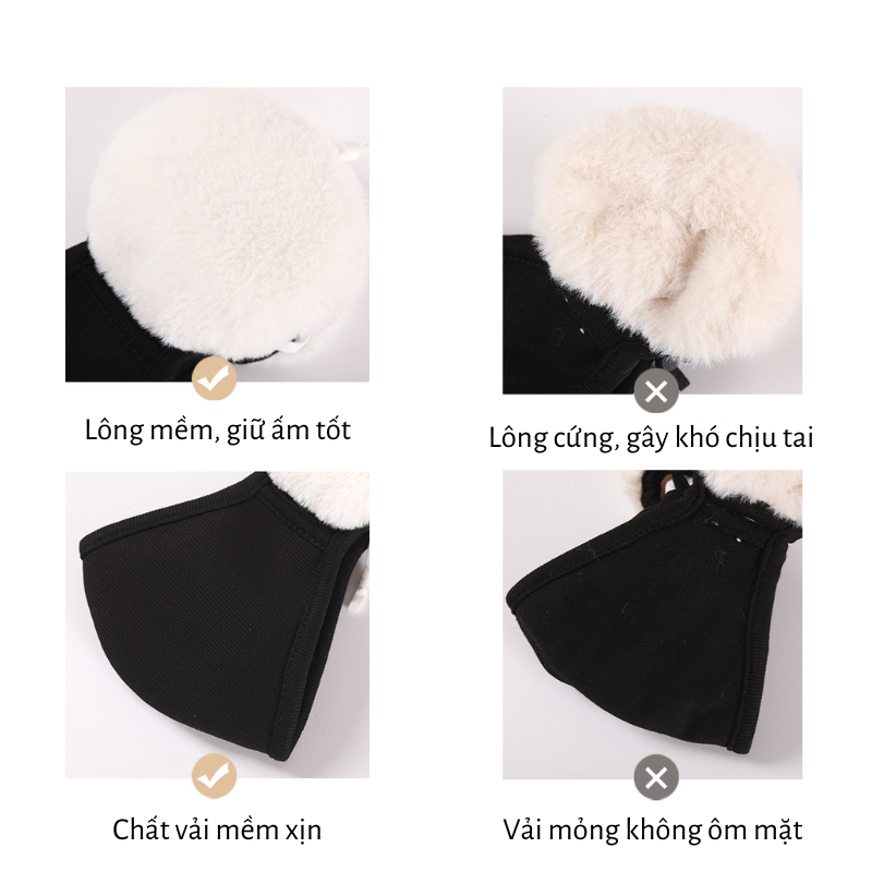 Khẩu trang bịt tai vải lông cừu giữ ấm chống bụi mịn, khẩu trang vải bảo vệ tai ủ ấm chống gió lạnh mùa đông