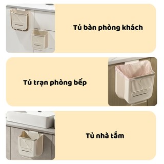 Thùng rác treo tủ bếp gấp gọn thông minh 10L có ngăn đựng túi rác tiện lợi, Thùng rác treo tường gấp gọn.