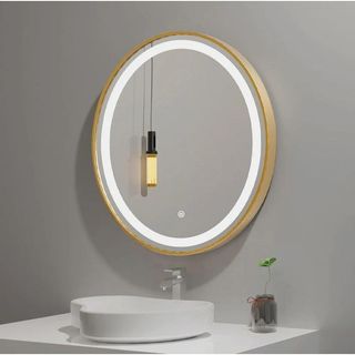 Gương tròn phòng tắm,bàn trang điểm treo tường có led cảm ứng khung nhôm mạ Cao Cấp, Diamond Mirror
