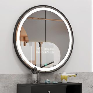 Gương tròn phòng tắm,bàn trang điểm treo tường có led cảm ứng khung nhôm mạ Cao Cấp, Diamond Mirror