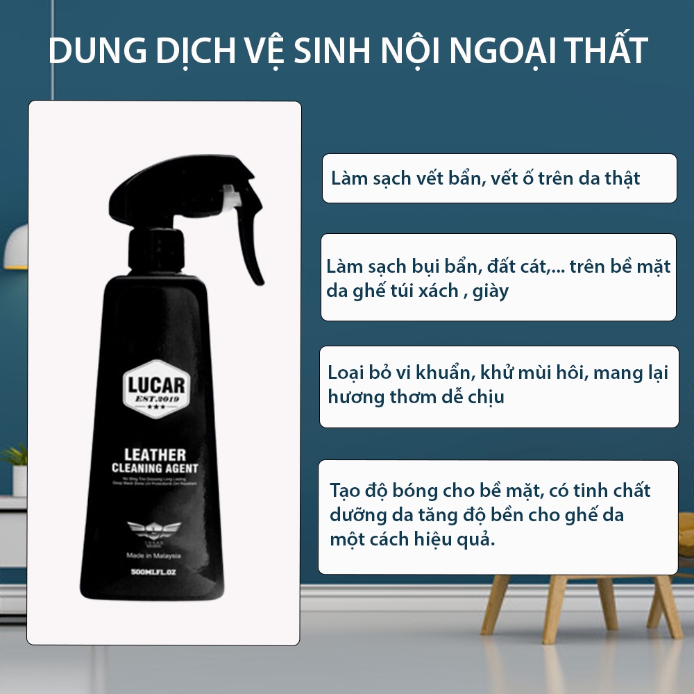 Nước Tẩy Rửa Vệ Sinh  LUCAR EST.2019 Vệ Sinh Ghế Da Ô Tô, Sofa, Túi Xách