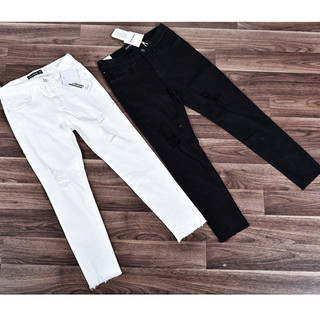 Quần jean nữ đen AMILY màu trắng rách skinny lưng cao co giãn có BIGSIZE