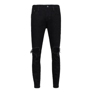 Quần Skinny Jean Nam-AMILY-Màu Đen-Rách Gối To-Chất Cotton Co Giãn-Ống Đứng Dáng-Ống Ôm Chân Skinny