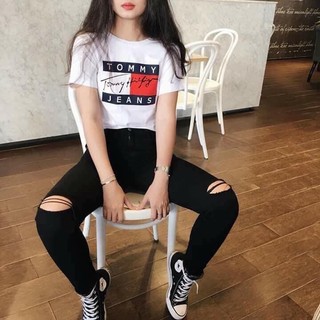 Quần Jean Đen Nữ AMILY Lưng Cao dáng skinny rách gối co giãn có BIGSIZE