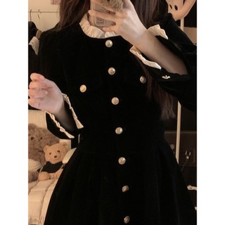 { Hàng mới về } Đầm nhung tiểu thư tay phối bèo 2 lớp mềm mại nữ tính - Váy nhung tay bèo cực xinh tiểu thư có lớp lót