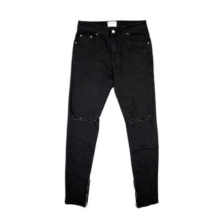 Quần Skinny Jeans Nam AMILY Màu Đen Trơn Vải Co Giãn,Có Zipper,Trơn và Rách Gối thời trang