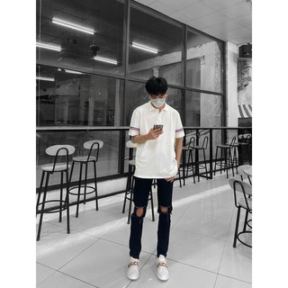 Quần Jean Nam Rách Thủng Gối Khoá Zip Ống Dáng Slimfit mẫu AMILY  có túi