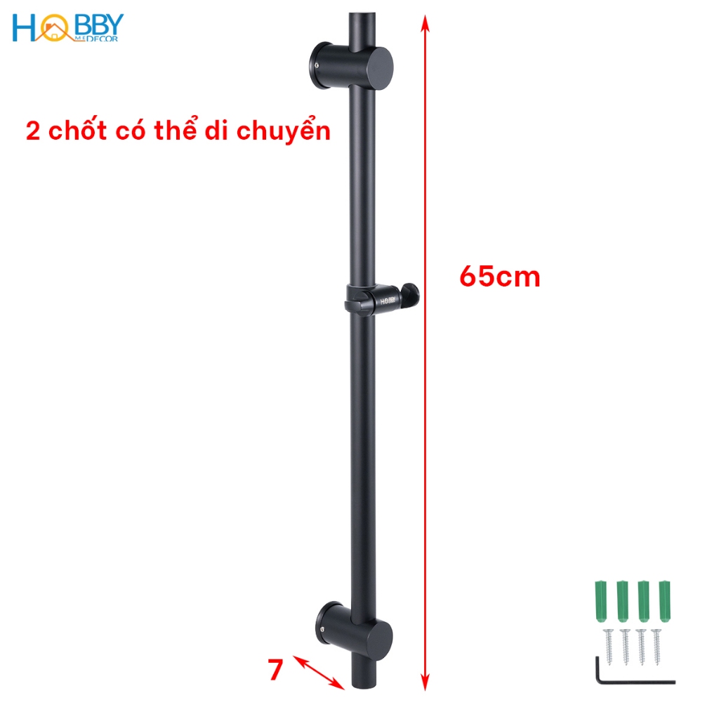 Thanh treo tay sen tắm cơ động inox 304 sơn đen Hobby home decor GVST3