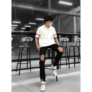 Quần Jean Nam Rách Thủng Gối Khoá Zip Ống Dáng Slimfit mẫu AMILY  có túi