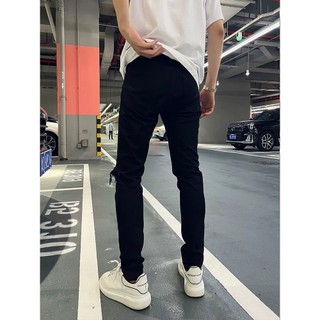 Quần Skinny Jeans Nam AMILY Màu Đen Rách Gối To Cotton Bò Co Giãn Ống Đứng Dáng Ôm Chân Chuẩn Skinny