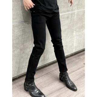 Quần jean nam AMILY Đen trơn , Quần bò vải Denim dày dặn dáng skinny rách gối có BIGSIZE