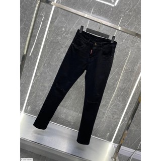 Quần jean nam AMILY Đen trơn , Quần bò vải Denim dày dặn dáng skinny rách gối có BIGSIZE