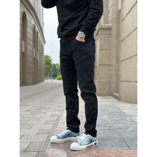 Quần jean nam rách gối  AMILY màu đen trơn vải Denim co giãn, form slimfit ôm côn có BIGSiZE