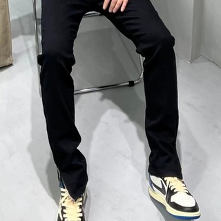 Quần Bò Nam Đen Trơn, Rách Gối AMILY chất vải Demin co giãn form slimfit Phối Khoá Zip Ống chân