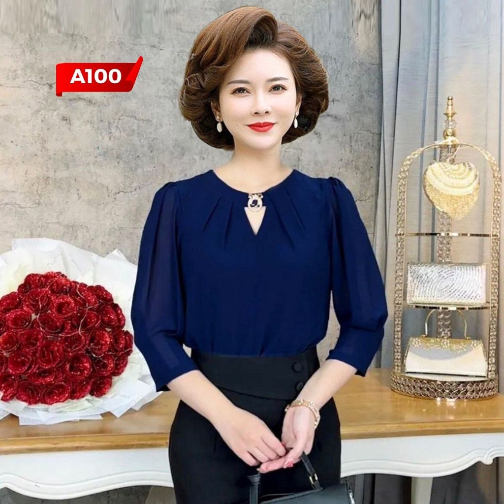 Ảnh Áo Kiểu Nữ MAI THY A100, Mẫu Sơ Mi Xếp Ly Tay Lỡ Phối Phụ Kiện Phong Cách Tây Âu Thanh Lịch | Thời Trang Công Sở Nữ U30 1