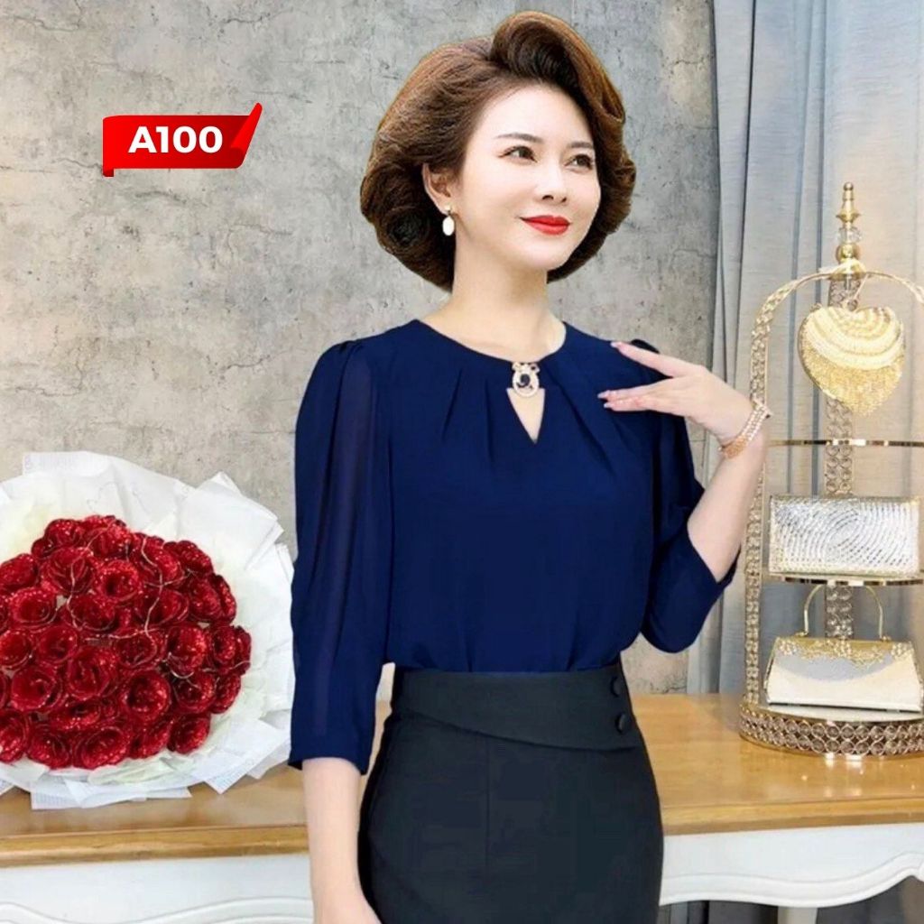 Ảnh Áo Kiểu Nữ MAI THY A100, Mẫu Sơ Mi Xếp Ly Tay Lỡ Phối Phụ Kiện Phong Cách Tây Âu Thanh Lịch | Thời Trang Công Sở Nữ U30 2