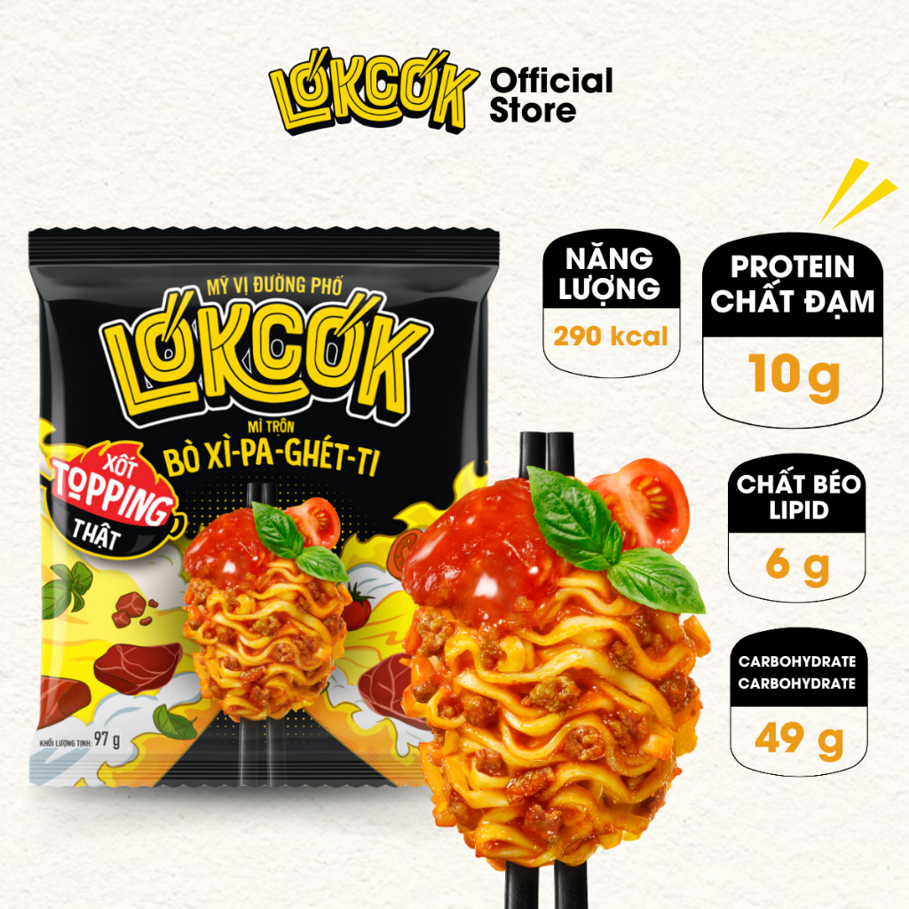 [Chính Hãng] Mì Trộn Xốt Bò Xì-Pa-Ghét-Ti LOKCOK Gói 97G