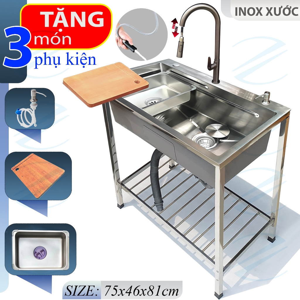 COMBO Chậu Rửa Chén Bát Inox Có Chân 75x46cm KAZTA Kèm Vòi Nước Lạnh ...