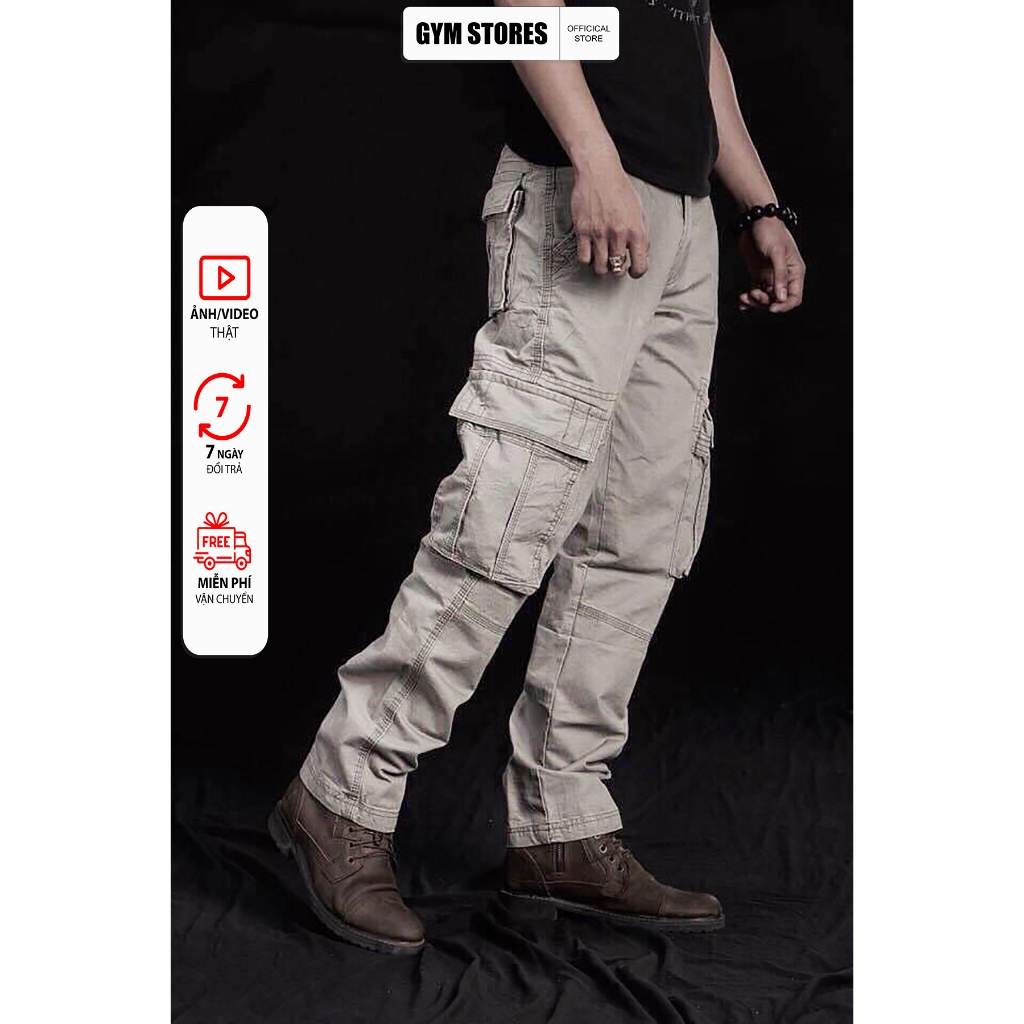 QUẦN DÀI CARGO TÚI HỘP UNISEX THỜI TRANG CHẤT VẢI KAKI hình thật + clip