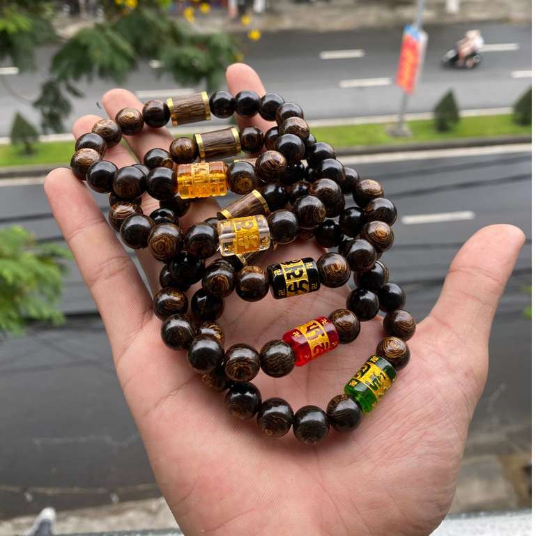 Vòng đeo tay trầm hương sánh chìm TRÒN ĐƠN mix Omani-đốt trúc -8-10-12 ly